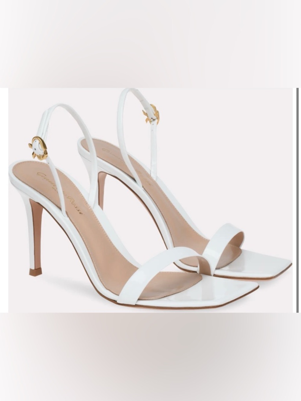 Gianvito Rossi ribbon stiletto 85 White Patent Slingback Square-Toe Heels